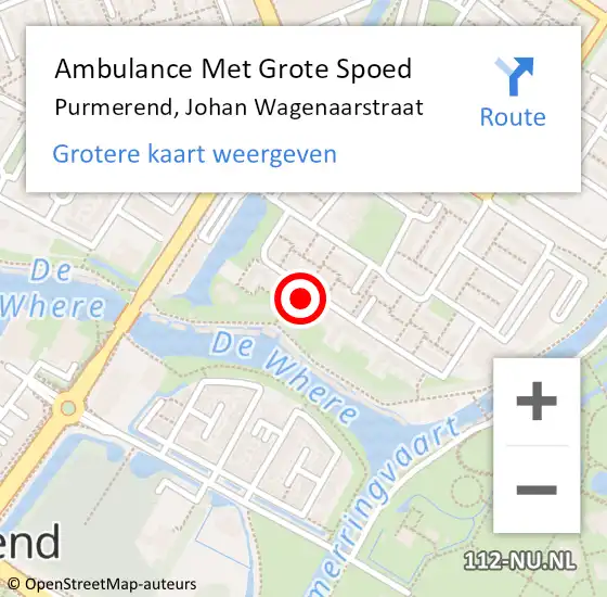 Locatie op kaart van de 112 melding: Ambulance Met Grote Spoed Naar Purmerend, Johan Wagenaarstraat op 28 augustus 2023 20:09
