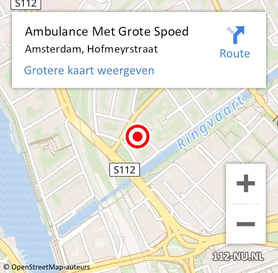 Locatie op kaart van de 112 melding: Ambulance Met Grote Spoed Naar Amsterdam, Hofmeyrstraat op 28 augustus 2023 20:25