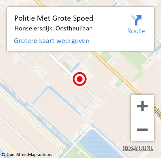 Locatie op kaart van de 112 melding: Politie Met Grote Spoed Naar Honselersdijk, Oostheullaan op 28 augustus 2023 20:30