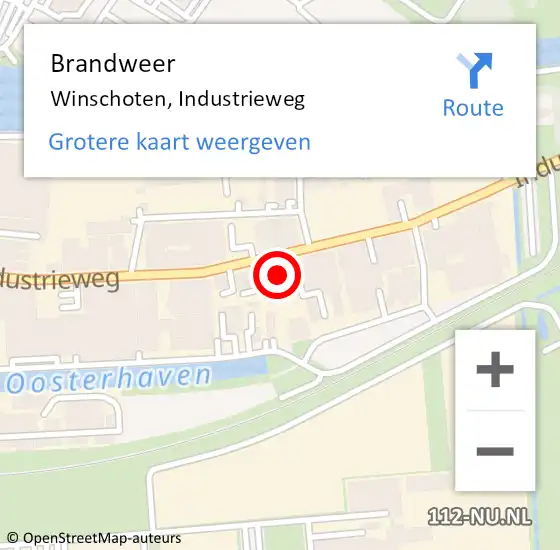 Locatie op kaart van de 112 melding: Brandweer Winschoten, Industrieweg op 29 augustus 2023 09:36