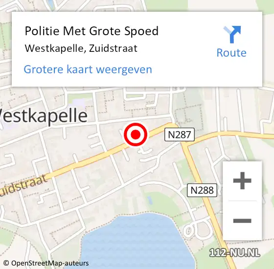 Locatie op kaart van de 112 melding: Politie Met Grote Spoed Naar Westkapelle, Zuidstraat op 29 augustus 2023 10:03