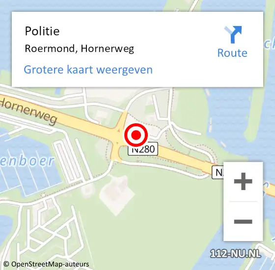 Locatie op kaart van de 112 melding: Politie Roermond, Hornerweg op 29 augustus 2023 12:05