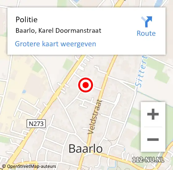 Locatie op kaart van de 112 melding: Politie Baarlo, Karel Doormanstraat op 29 augustus 2023 12:45