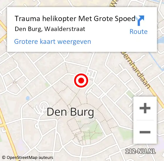 Locatie op kaart van de 112 melding: Trauma helikopter Met Grote Spoed Naar Den Burg, Waalderstraat op 29 augustus 2023 13:10