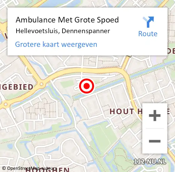 Locatie op kaart van de 112 melding: Ambulance Met Grote Spoed Naar Hellevoetsluis, Dennenspanner op 29 augustus 2023 16:57