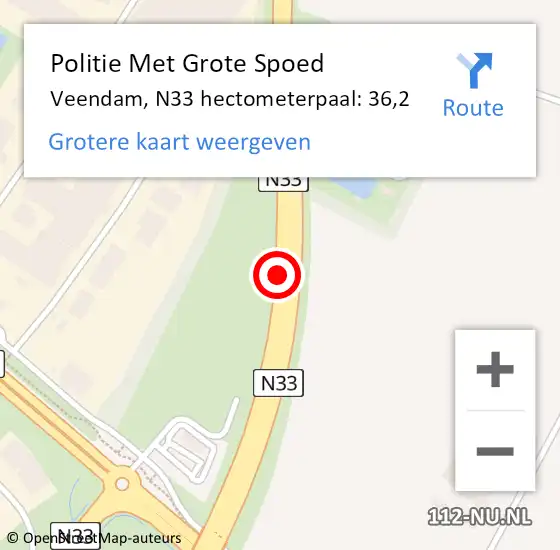 Locatie op kaart van de 112 melding: Politie Met Grote Spoed Naar Veendam, N33 hectometerpaal: 36,2 op 29 augustus 2023 17:09
