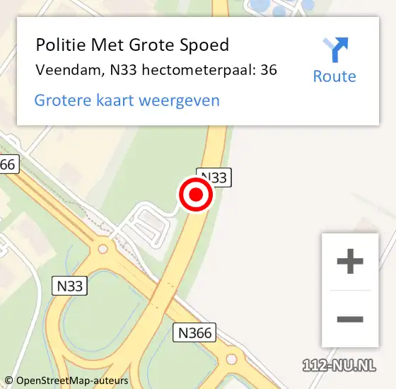 Locatie op kaart van de 112 melding: Politie Met Grote Spoed Naar Veendam, N33 hectometerpaal: 36 op 29 augustus 2023 17:10