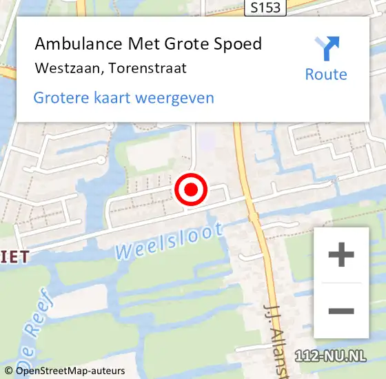 Locatie op kaart van de 112 melding: Ambulance Met Grote Spoed Naar Westzaan, Torenstraat op 29 augustus 2023 17:17
