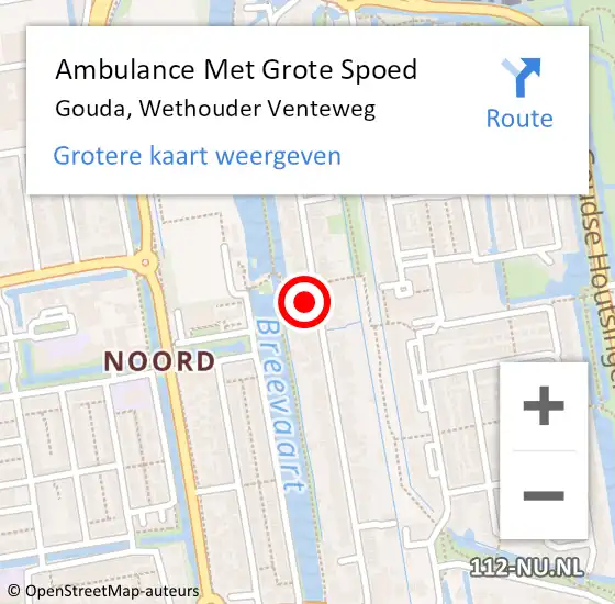 Locatie op kaart van de 112 melding: Ambulance Met Grote Spoed Naar Gouda, Wethouder Venteweg op 29 augustus 2023 20:38