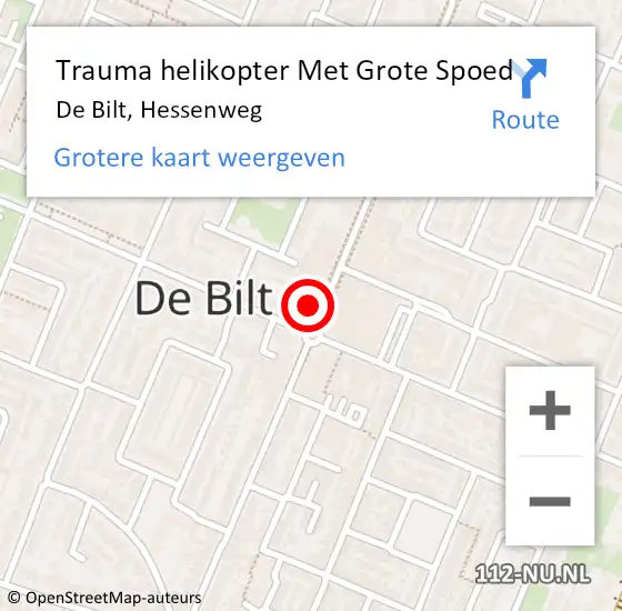 Locatie op kaart van de 112 melding: Trauma helikopter Met Grote Spoed Naar De Bilt, Hessenweg op 29 augustus 2023 21:39