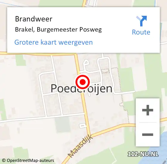 Locatie op kaart van de 112 melding: Brandweer Brakel, Burgemeester Posweg op 29 augustus 2023 22:06