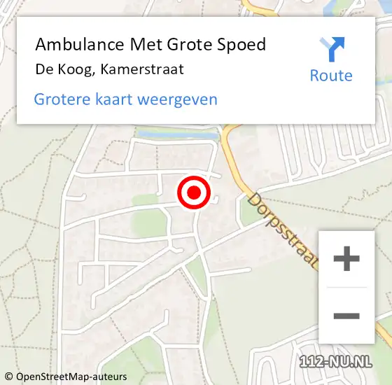 Locatie op kaart van de 112 melding: Ambulance Met Grote Spoed Naar De Koog, Kamerstraat op 30 augustus 2023 00:41
