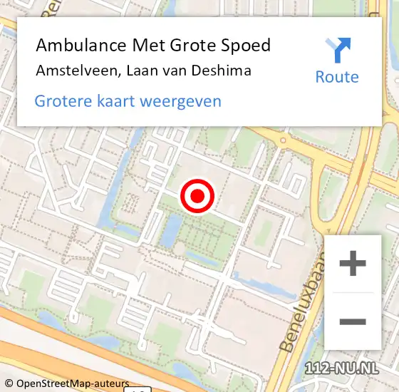 Locatie op kaart van de 112 melding: Ambulance Met Grote Spoed Naar Amstelveen, Laan van Deshima op 30 augustus 2023 04:55