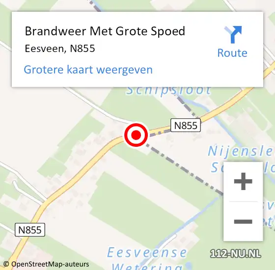 Locatie op kaart van de 112 melding: Brandweer Met Grote Spoed Naar Eesveen, N855 op 6 september 2014 11:50