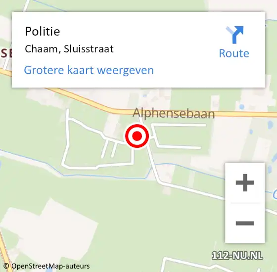 Locatie op kaart van de 112 melding: Politie Chaam, Sluisstraat op 30 augustus 2023 09:25