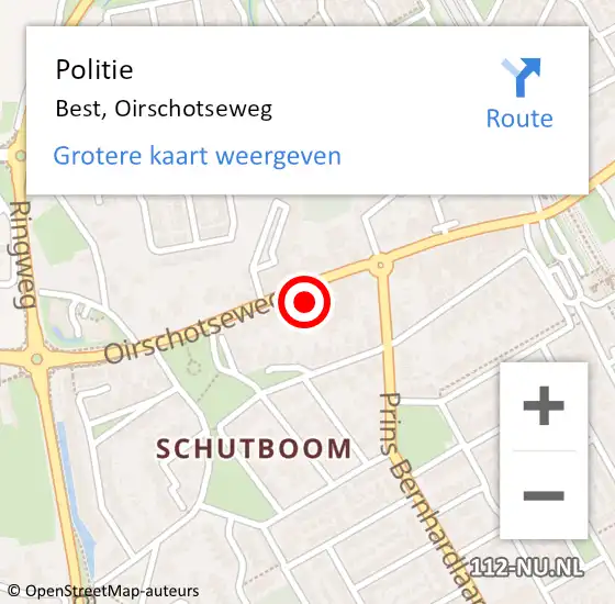 Locatie op kaart van de 112 melding: Politie Best, Oirschotseweg op 30 augustus 2023 09:31
