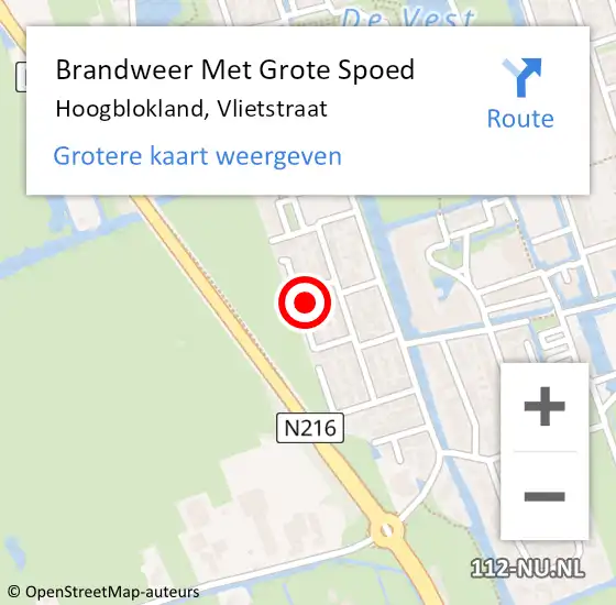 Locatie op kaart van de 112 melding: Brandweer Met Grote Spoed Naar Hoogblokland, Vlietstraat op 30 augustus 2023 09:40