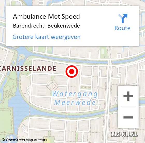 Locatie op kaart van de 112 melding: Ambulance Met Spoed Naar Barendrecht, Beukenwede op 30 augustus 2023 10:58
