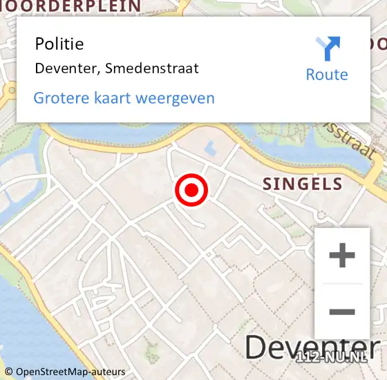 Locatie op kaart van de 112 melding: Politie Deventer, Smedenstraat op 30 augustus 2023 13:19
