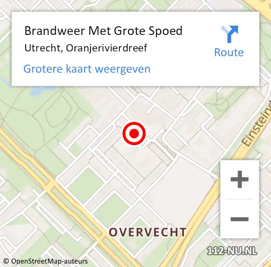 Locatie op kaart van de 112 melding: Brandweer Met Grote Spoed Naar Utrecht, Oranjerivierdreef op 30 augustus 2023 13:27