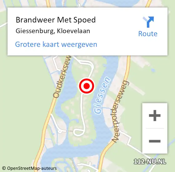 Locatie op kaart van de 112 melding: Brandweer Met Spoed Naar Giessenburg, Kloevelaan op 30 augustus 2023 14:04