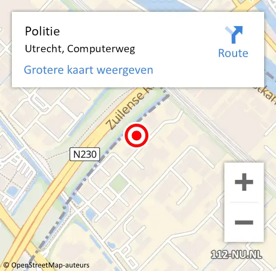 Locatie op kaart van de 112 melding: Politie Utrecht, Computerweg op 30 augustus 2023 14:15