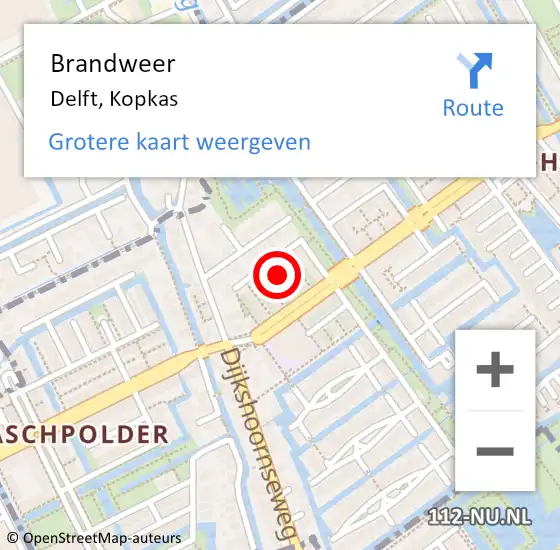 Locatie op kaart van de 112 melding: Brandweer Delft, Kopkas op 30 augustus 2023 15:00