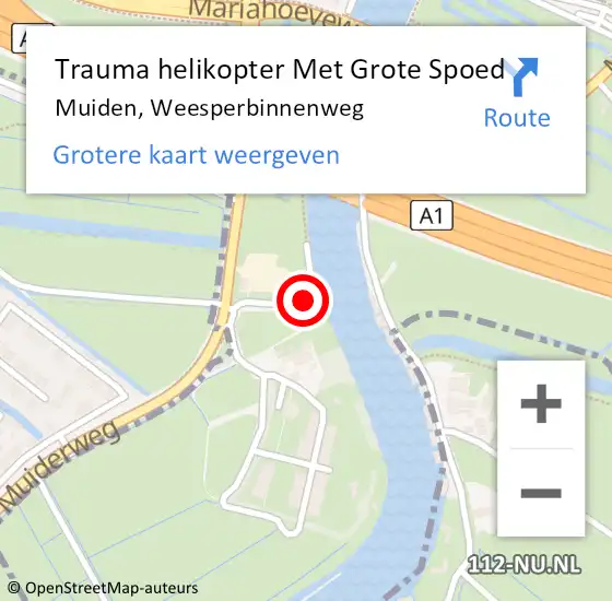 Locatie op kaart van de 112 melding: Trauma helikopter Met Grote Spoed Naar Muiden, Weesperbinnenweg op 30 augustus 2023 15:32