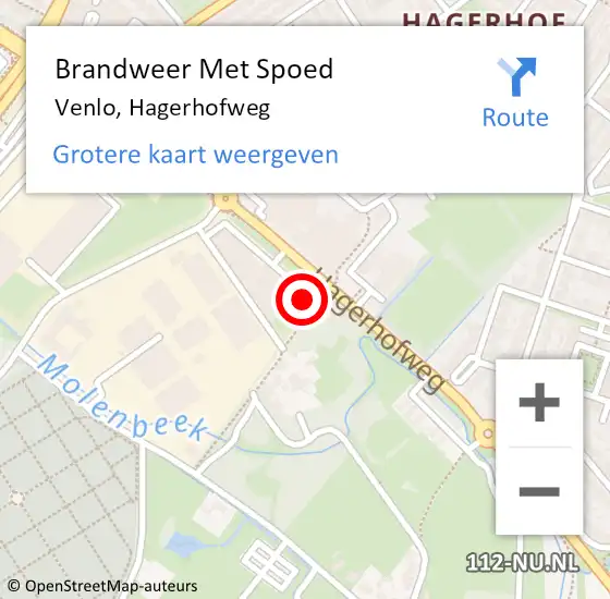 Locatie op kaart van de 112 melding: Brandweer Met Spoed Naar Venlo, Hagerhofweg op 30 augustus 2023 15:37