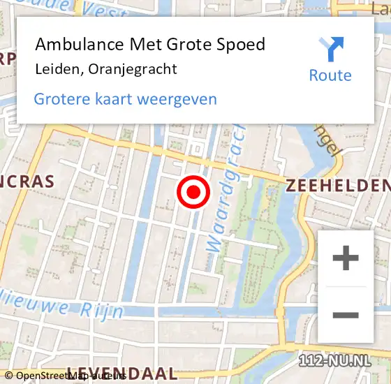 Locatie op kaart van de 112 melding: Ambulance Met Grote Spoed Naar Leiden, Oranjegracht op 30 augustus 2023 16:11