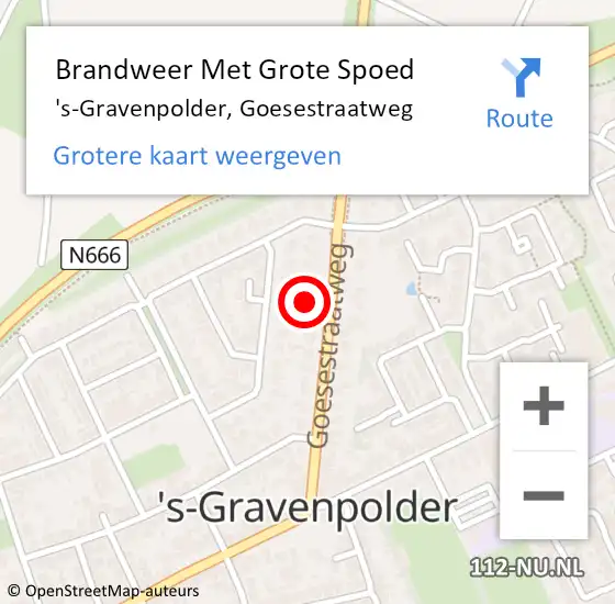 Locatie op kaart van de 112 melding: Brandweer Met Grote Spoed Naar 's-Gravenpolder, Goesestraatweg op 30 augustus 2023 16:50