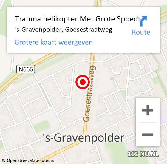 Locatie op kaart van de 112 melding: Trauma helikopter Met Grote Spoed Naar 's-Gravenpolder, Goesestraatweg op 30 augustus 2023 16:55