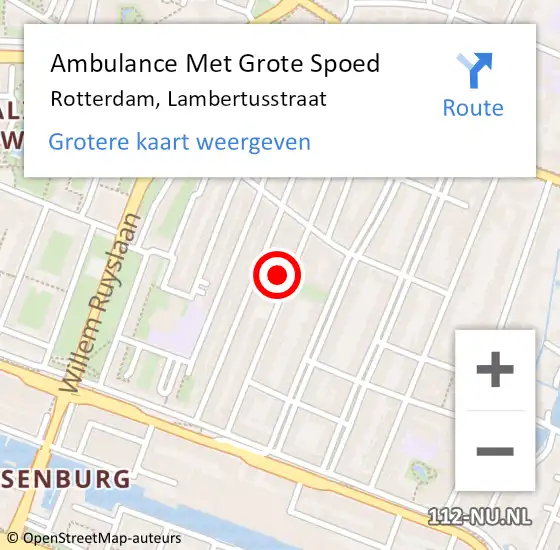 Locatie op kaart van de 112 melding: Ambulance Met Grote Spoed Naar Rotterdam, Lambertusstraat op 30 augustus 2023 22:55