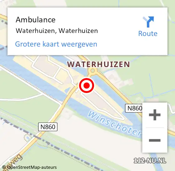 Locatie op kaart van de 112 melding: Ambulance Waterhuizen, Waterhuizen op 31 augustus 2023 05:44