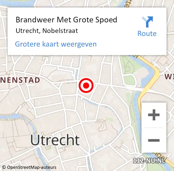 Locatie op kaart van de 112 melding: Brandweer Met Grote Spoed Naar Utrecht, Nobelstraat op 31 augustus 2023 08:16
