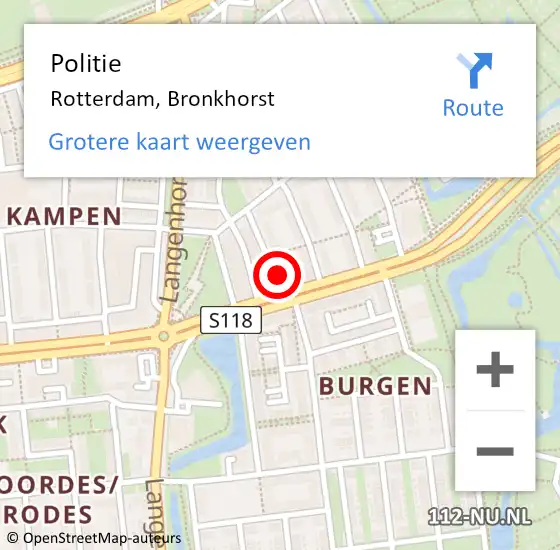 Locatie op kaart van de 112 melding: Politie Rotterdam, Bronkhorst op 31 augustus 2023 10:41