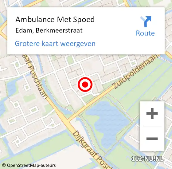 Locatie op kaart van de 112 melding: Ambulance Met Spoed Naar Edam, Berkmeerstraat op 31 augustus 2023 11:30