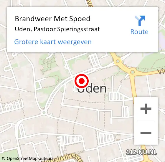 Locatie op kaart van de 112 melding: Brandweer Met Spoed Naar Uden, Pastoor Spieringsstraat op 31 augustus 2023 12:41