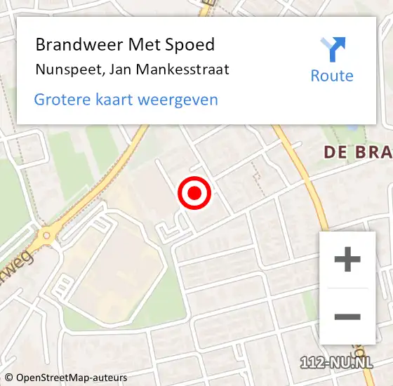 Locatie op kaart van de 112 melding: Brandweer Met Spoed Naar Nunspeet, Jan Mankesstraat op 31 augustus 2023 13:17