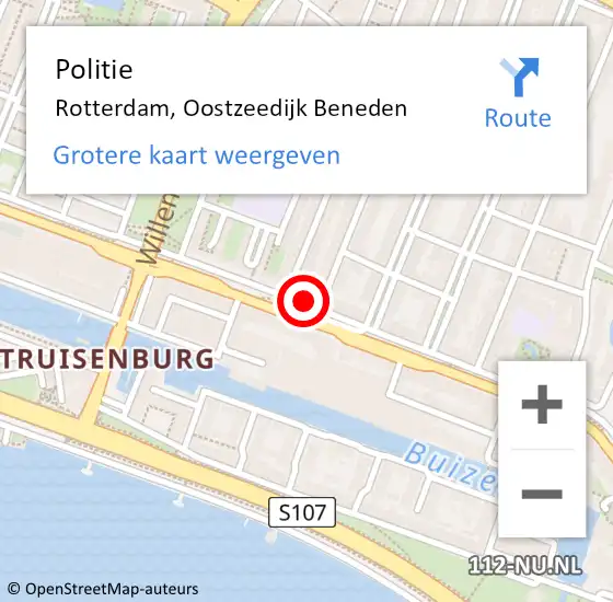 Locatie op kaart van de 112 melding: Politie Rotterdam, Oostzeedijk Beneden op 31 augustus 2023 13:59