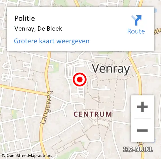 Locatie op kaart van de 112 melding: Politie Venray, De Bleek op 31 augustus 2023 14:08