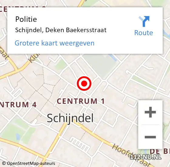 Locatie op kaart van de 112 melding: Politie Schijndel, Deken Baekersstraat op 31 augustus 2023 15:34