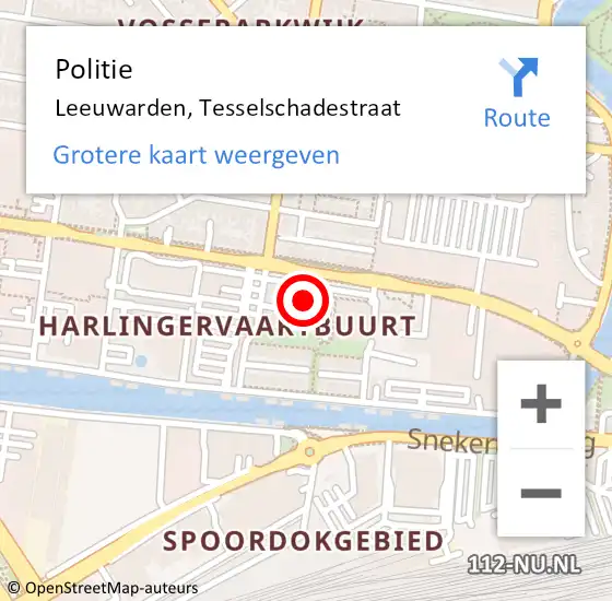 Locatie op kaart van de 112 melding: Politie Leeuwarden, Tesselschadestraat op 31 augustus 2023 15:35
