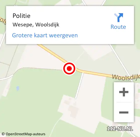 Locatie op kaart van de 112 melding: Politie Wesepe, Woolsdijk op 31 augustus 2023 15:46