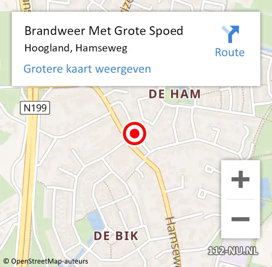 Locatie op kaart van de 112 melding: Brandweer Met Grote Spoed Naar Hoogland, Hamseweg op 31 augustus 2023 16:17