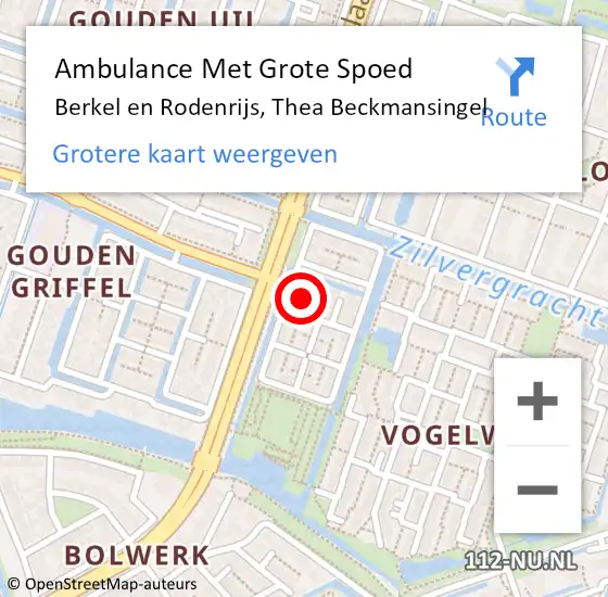 Locatie op kaart van de 112 melding: Ambulance Met Grote Spoed Naar Berkel en Rodenrijs, Thea Beckmansingel op 31 augustus 2023 17:21