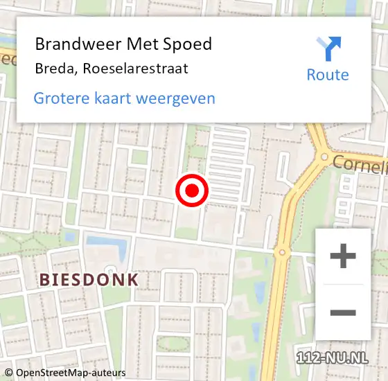 Locatie op kaart van de 112 melding: Brandweer Met Spoed Naar Breda, Roeselarestraat op 31 augustus 2023 19:24
