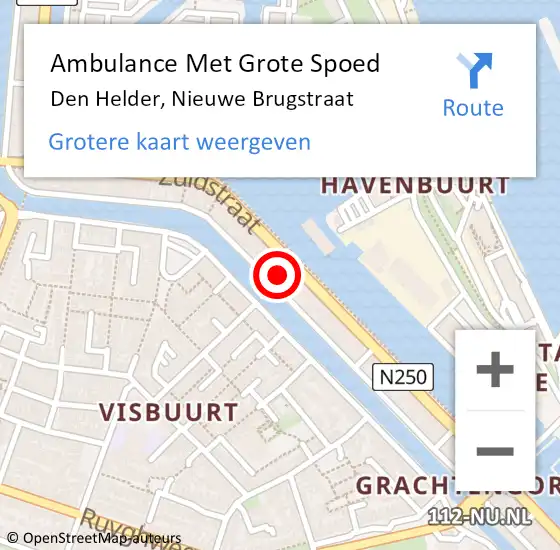 Locatie op kaart van de 112 melding: Ambulance Met Grote Spoed Naar Den Helder, Nieuwe Brugstraat op 31 augustus 2023 19:34