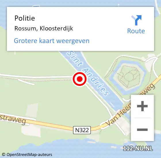 Locatie op kaart van de 112 melding: Politie Rossum, Kloosterdijk op 31 augustus 2023 21:21