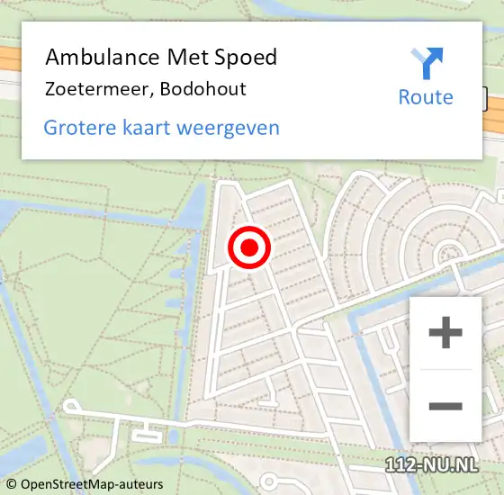 Locatie op kaart van de 112 melding: Ambulance Met Spoed Naar Zoetermeer, Bodohout op 31 augustus 2023 21:36